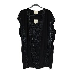 Madison Marcus Womens Black 100% Silk Sequin V-Neck Sleeveless Blouse XS NEW